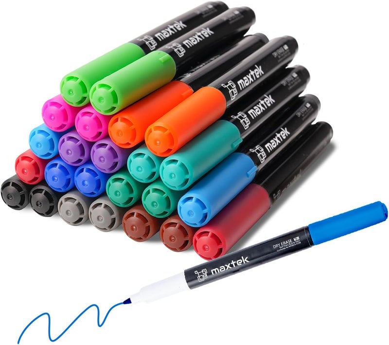 maxtek 24 Count Dry Erase Markers Ultra Fine Tip, 12 Colors, Low Odor, 0.7mm Fine Point Dry Erase Markers for Planning Whiteboard, Calendar Boards - Image 1